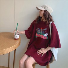 여성 박스티 롱 오버핏 루즈핏 귀여움