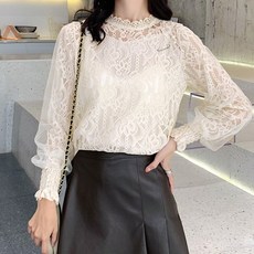 루나걸 볼리비 블라우스 옷핀코사지 자수 레이스 시스로 하객룩 데일리 러블리