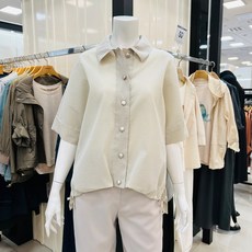 요하넥스 밑단스트링 잔체크무늬 시어서커 반팔 셔츠 블라우스(베이지)