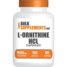 BulkSupplements.com L 오르니틴 HCl 캡슐 염산염 아미노산 보충제 1000mg 1회 제공량당 2캡슐 90일 공급 180캡슐, 1개