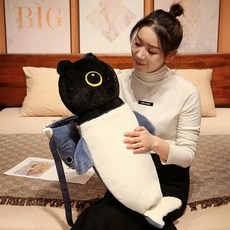 인형 안아주는 부드럽고 긴 고양이 베개 봉제 장난감 귀여운 뚱뚱한 푹신한 새끼 침대 수면 가정 장식 선물, [01] 65cm, [05] Blue, 1개