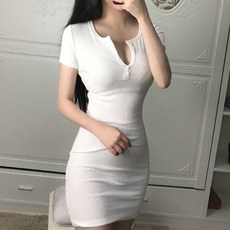 써니핑크 섹시여성 브이넥 트임 포인트 타이트 골지 원피스 SE941201