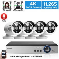 영어 설명서 얼굴 감지 4K CCTV 보안 카메라 시스템 실외 방수 오디오 POE IP 카메라 영상 감시 장치 8MP 8CH POE NVR 키트, 없다, 유럽 연합 플러그, 8채널 NVR 4종 세트 카메라