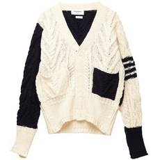 톰브라운 [애트니]톰브라운 아란 케이블 울 트위드 가디건 MKC289F 00278 996 BEIGE/NAVY