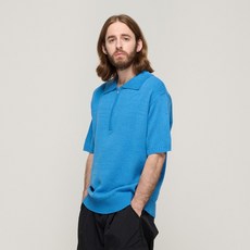 카고브로스 STANDARD HALF-ZIP COLLAR SHORT SLEEVE KNIT BLUE