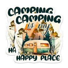 2팩 Camping is My Happy Place 스티커 - 캠핑 하이킹 하이커 아웃도어맨 가장 긴 쪽에 12.7cm5인치 프리미엄 비닐 자동차 트럭 스케이트보드 노트북용, 2팩 Camping is My Happy Place 스
