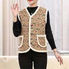 후끈후끈 양털조끼 여성 겨울 보온 조기 베스트 융털 누빔 기모 빈티지 꽃무늬 촌캉스 털 양털 조끼 1+1