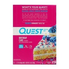 [Quest Nutrition 퀘스트 뉴트리션] 프로틴 바 벌쓰데이 케이크 (12 개입) 1 세트 Protein Bar Birthday Cake (12 Bars)