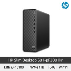 HP 슬림라인 데스크탑 블랙 S01-PF3000KR i5-13400 (RAM 64GB 구성+SSD 1TB 변경)