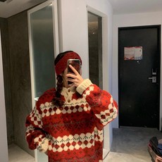 크리스마스 니트 겨울 여성 단추 니트 레드 스웨터 여친 데이트 룩 가을 봄