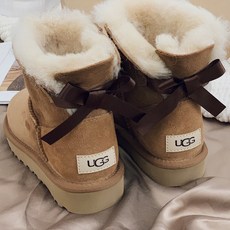 어그 정품 구매 UGG 스노우 부츠 여성 신발 겨울 양 모피 원피스 숏 클래식 리본 보우 양털 클래식