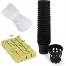 GRANNEER 수경재배 키트 48팩 3인치 슬롯 메쉬 네트 컵 1.5x1.5인치 56인치 록울 스타터 플러그 33피트 자체 수경재배용 면, 단일옵션