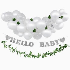 베이비샤워 세트 헬로우 베이비 가랜드 화이트 풍선 용품 조화 장식, HELLO BABY 가랜드 + 화이트 벌룬 세트