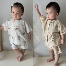 벨라밤비나 베베오누이 곰세트 곰돌이 유아 베이비 여름 가디건 반바지 상하세트