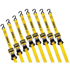 DEWALT DXBC18004 블랙/옐로우 3.2cm x 3.7m(1.25인치 x 12피트) 래칫 타이 다운 스트랩 - 경량 카고 운반 (816.5kg(1800파운드) 파손 강도) 경량 화물 운반(8팩)