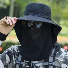 CNTCSM 낚시모자 남자모자 썬캡 등산모자 여름 통풍 얼굴 가림 선캡 개 대리발급, 머리둘레[56-60]에 맞는 모자, 솔리드-블랙【케이프 일체】