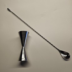바텐더 인증 스텐 칵테일 지거 30/45ml 바스푼 40cm 세트, 1개, 실버