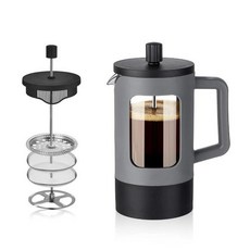 YOLIFE French Press 커피 메이커 595.3g21온스 소형 티 프레스 내열성 붕규산 유리 4단계 여과 시스템 캠핑 여행 선물을 위한 휴대용 포트 그레이 및 블랙, 12 oz
