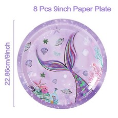 인어 식탁보 일회용 식기 생일 파티 장식 베이비 샤워 첫 번째 소녀, [06] 8pcs 9inch plate