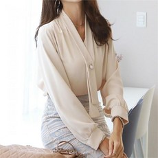 나크21 진주 브이넥 타이 블라우스 NK01 T 30 빅사이즈