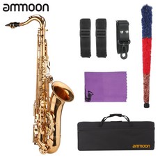 Ammoon Saxophone Bb B-플랫 테너 색소폰 금도금 색소폰 휴대용 케이스 넥 스트랩 클리닝 천 음악가 초보자용