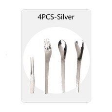 스테인레스 스틸 스푼 4 개 크리에이티브 해머 패턴 과일 디저트 커피 나이프 포크 스푼 304 금색과 은색, 01 4PCS-Silver, 4개
