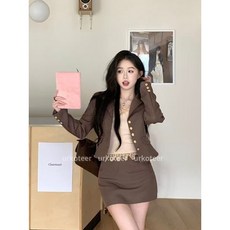 urkoteer 마이야르 레이어드 세트 빈티지 정장 하프코트 쁘띠 나시 여 가을 힙스터 스커트 쓰리피스 SZ1206