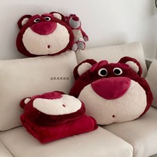 여자친구 선물 인형 쿠션 담요 토이스토리 랏소베개, 스몰 사이즈 딸기 곰 쿠션, 견묘사