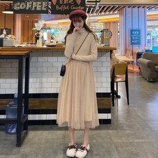 Nov.30 542번 프렌치 커프스 이너 원피스 여 추동 허리 조임 세미 망사 초신장 스커트자Z