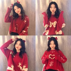 위파인더 크리스마스 신년 니트녀 칙 게으른 가을겨울 루즈핏 풀오버 니트