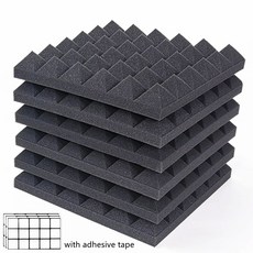 스튜디오 어쿠스틱 패널 흡음 방음 스폰지 패드 테이프 포함 12 24 30X30X5CM, Black, 12개