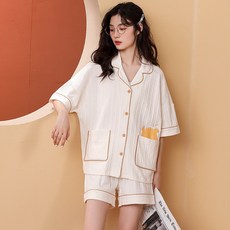 커플 니트 면 가디건 반바지 잠옷 투피스 세트 대형 가정복 외부 정장 착용 가능