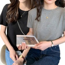 댄유온 여성 골지 슬림핏 반팔티 티셔츠 2종 세트