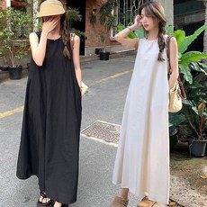 여성 여름 데일리룩 A라인 뒷트임 포인트 롱 원피스 0ea ric*92815si