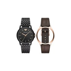 291686 / Emporio Armani Black Dial 41mm SS & Leather Interchangeable Men's Watch AR80021