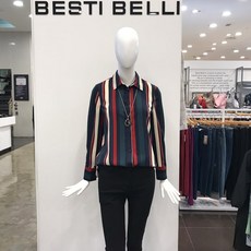베스띠벨리 봄 가을 카라넥 스트라이프 정장 캐쥬얼 블라우스
