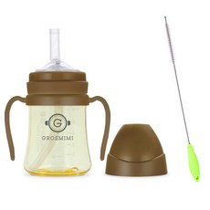 그로미미 PPSU빨대컵 + 스트로우브러쉬 세트 빨대컵, PPSU빨대컵 200ml 골드브라운 + 스트로우브러쉬