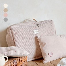 돗돗 줄누비 낮잠패드가방 아기이불 낮잠이불, 하트 - 아이보리, 1개