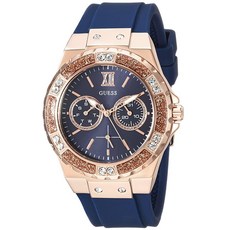 GUESS 39MM 크리스탈 실리콘 시계 블랙/골드톤 (Model: U1053L7), Blue/Blue/Rose Gold Tone