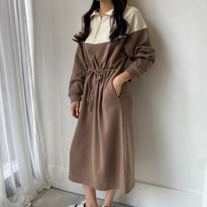 업쓰 여성 주머니 플리스 후리스 포켓 허리 스트링 빅사이즈 박시 오버핏 루즈 안감 기모 집업 지퍼 롱 원피스