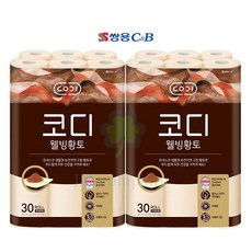 코디 웰빙황토 롤화장지 3겹 30m 30롤 화장지, 2팩