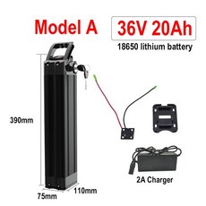 전기자전거배터리실버 피쉬 18650 리튬 이온 배터리 전기 자전거 Fiets Accu 및 36V 11Ah 20Ah 시트 튜브, 05 Model A 36V 20Ah, 한개옵션1, 1개