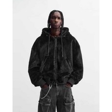 ZARA 남성점퍼 파일럿 인조 모피 후드 플리스 항공 자켓, 1개, L