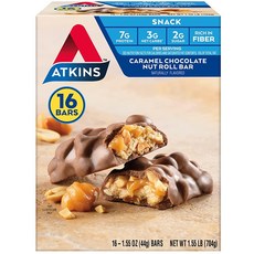 Atkins 스낵 바 케토 친화적 캐러멜 초콜릿 너트 롤 16개, 704g, 1개