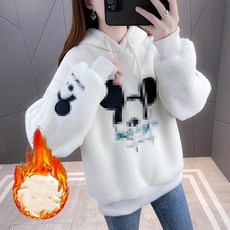 ROYALBELLE 여성 후드 양털 후리스 긴팔 캐주얼 프린트 넉넉한 핏 두꺼운 맨투맨 V1113103