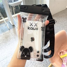 아이폰 안드로이드 절대방수 스킨스쿠버 고밀착 스마트폰 방수 팩 케이스, 개, 반짝이는 에어백 폭력적인 곰 + 대각선 밧줄