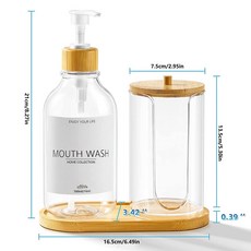 욕실 구강 세척 펌프 병용 디스펜서 세트 리필 용기 대나무 뚜껑 라벨 포함 16Oz, 01 공간