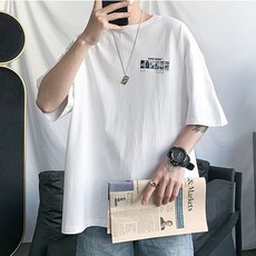 남성용 PIUM 백 프린팅 오버핏 반팔 티셔츠
