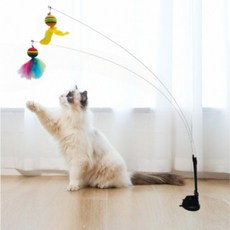 프롬준 고양이 장난감 깃털 와이어 낚시대 미끼 2in1 세트, 1세트