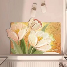 욕실 흡수 매트 부드러운 규조 진흙 미끄럼 방지 발 매트 화장실 화장실 문 매트 화장실, 튤립-옐로우-스퀘어, 40*60